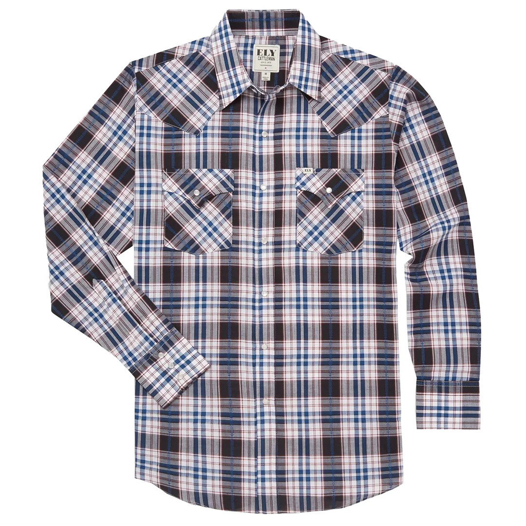 Ely Cattleman Men's Textured Aztec Plaid Western Long Sleeve Snap Shirt