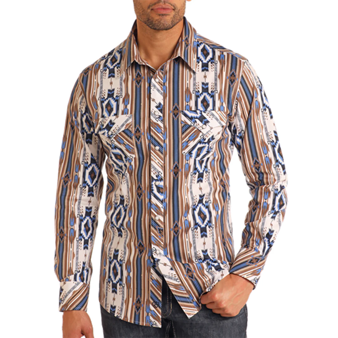 Rock & Roll Denim Men's Southwest Striped Long Sleeve Snap Shirt