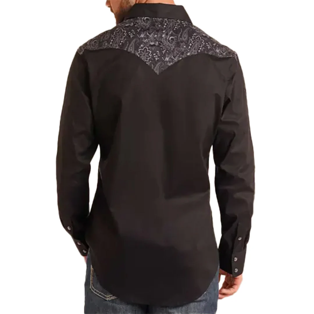 Rock & Roll Denim Paisley Yolk Western Long Sleeve Snap Shirt