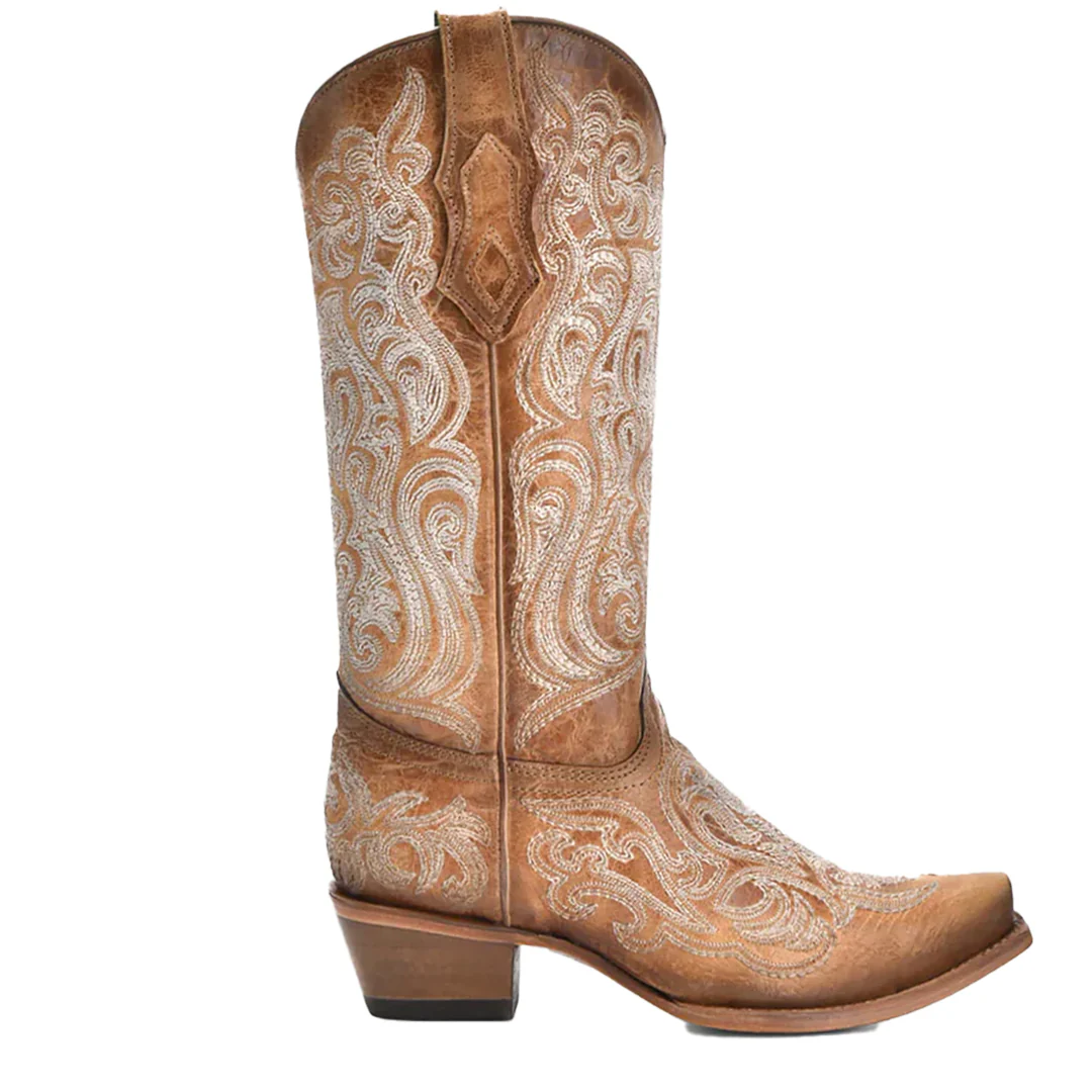 Corral Women's Luminescent Embroidery Crackled Straw Cowboy Boots