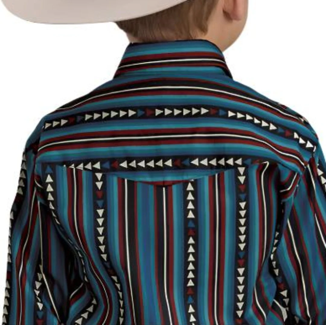 Roper Boys' Vertical Striped Print Long Sleeve Snap Shirt