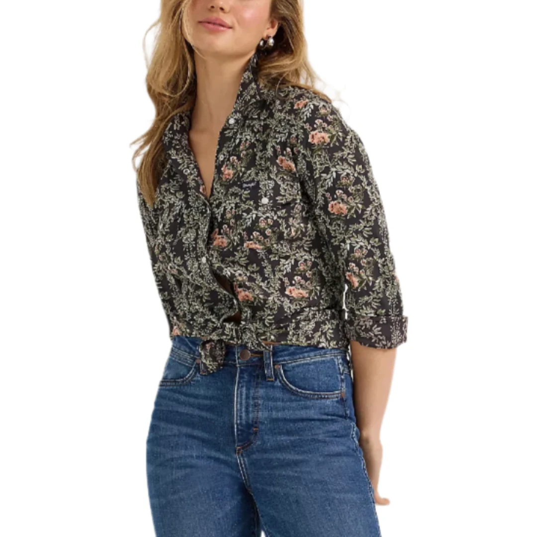 Wrangler Women's Floral Slim Western Long Sleeve Snap Shirt