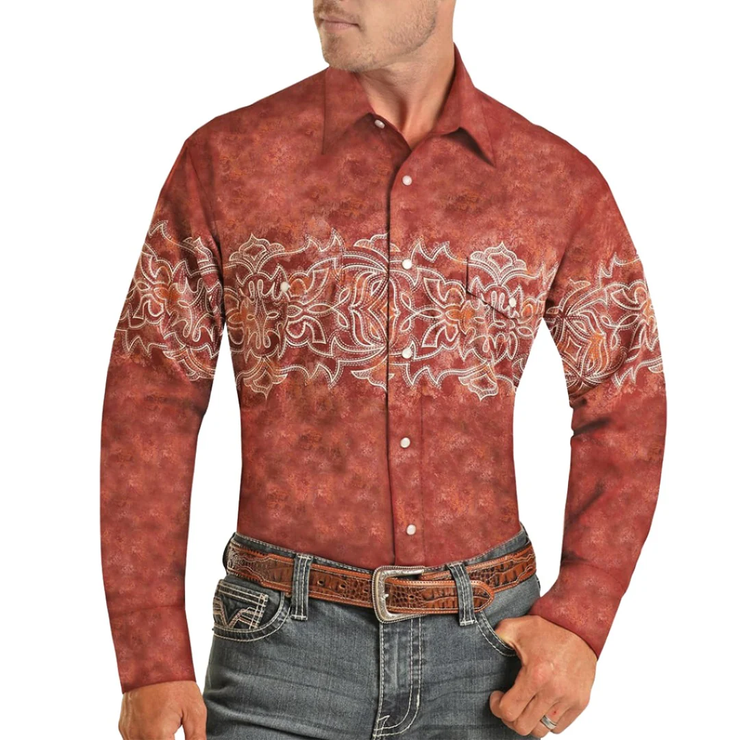 Panhandle Men's Boots Stitch Border Shirt