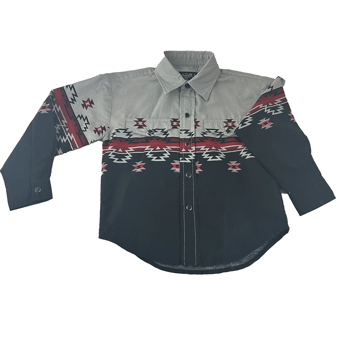 Roper Boys' Vintage Collection Aztec Border Long Sleeve Snap Shirt