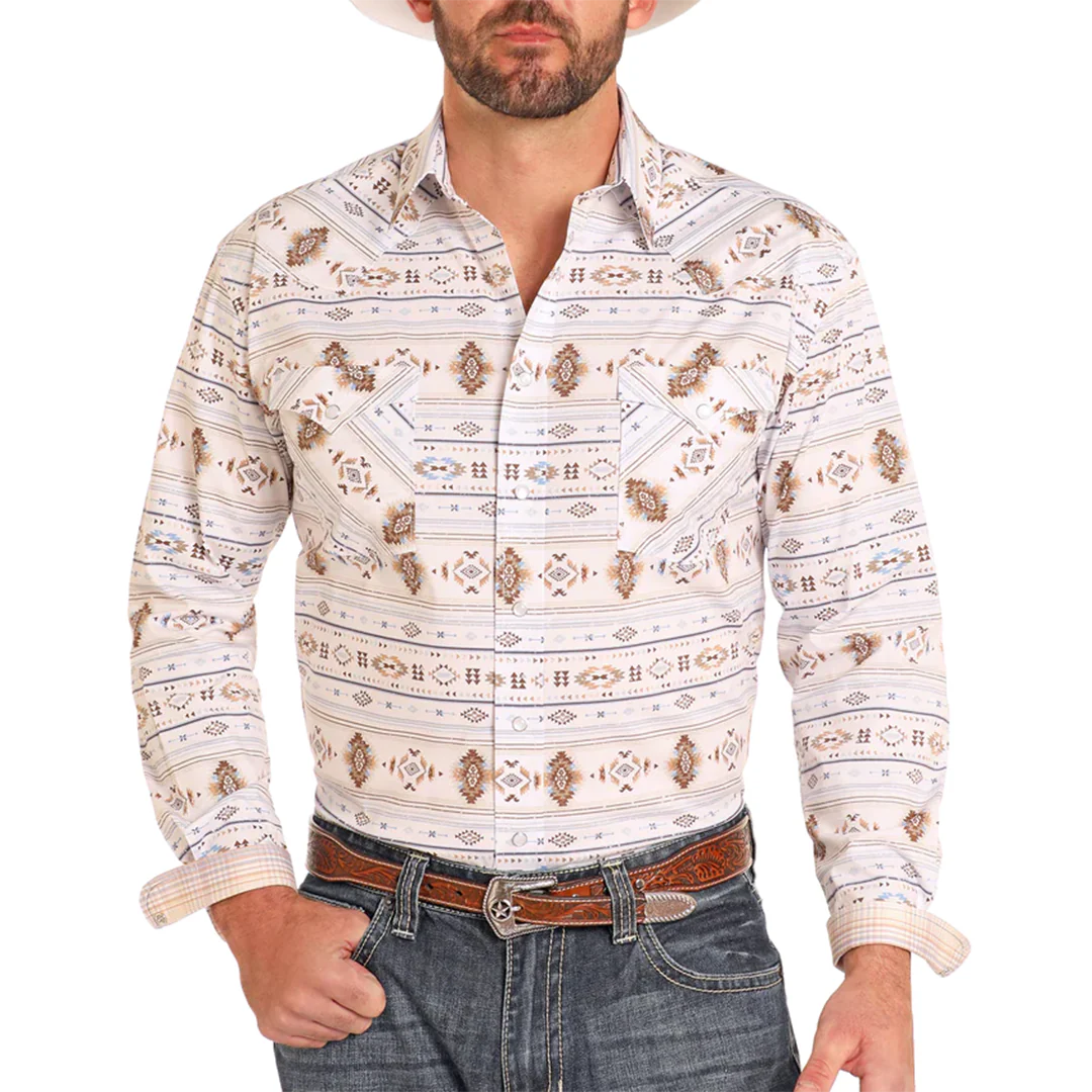 Rough Stock Men's Southwest Print Long Sleeve Snap Shirt