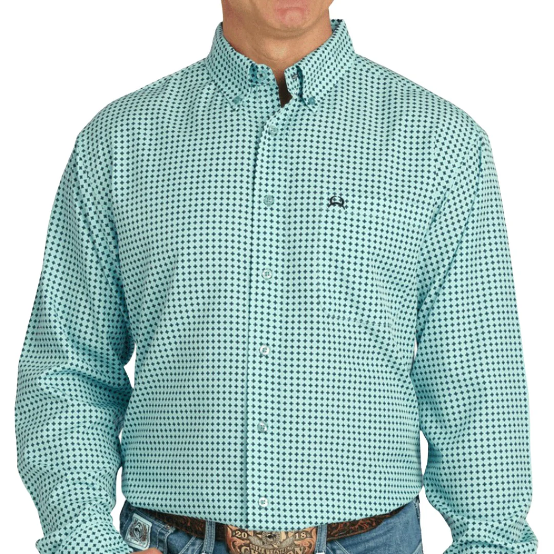 Cinch Men's Geometric Print Button-Down Turquoise Shirt