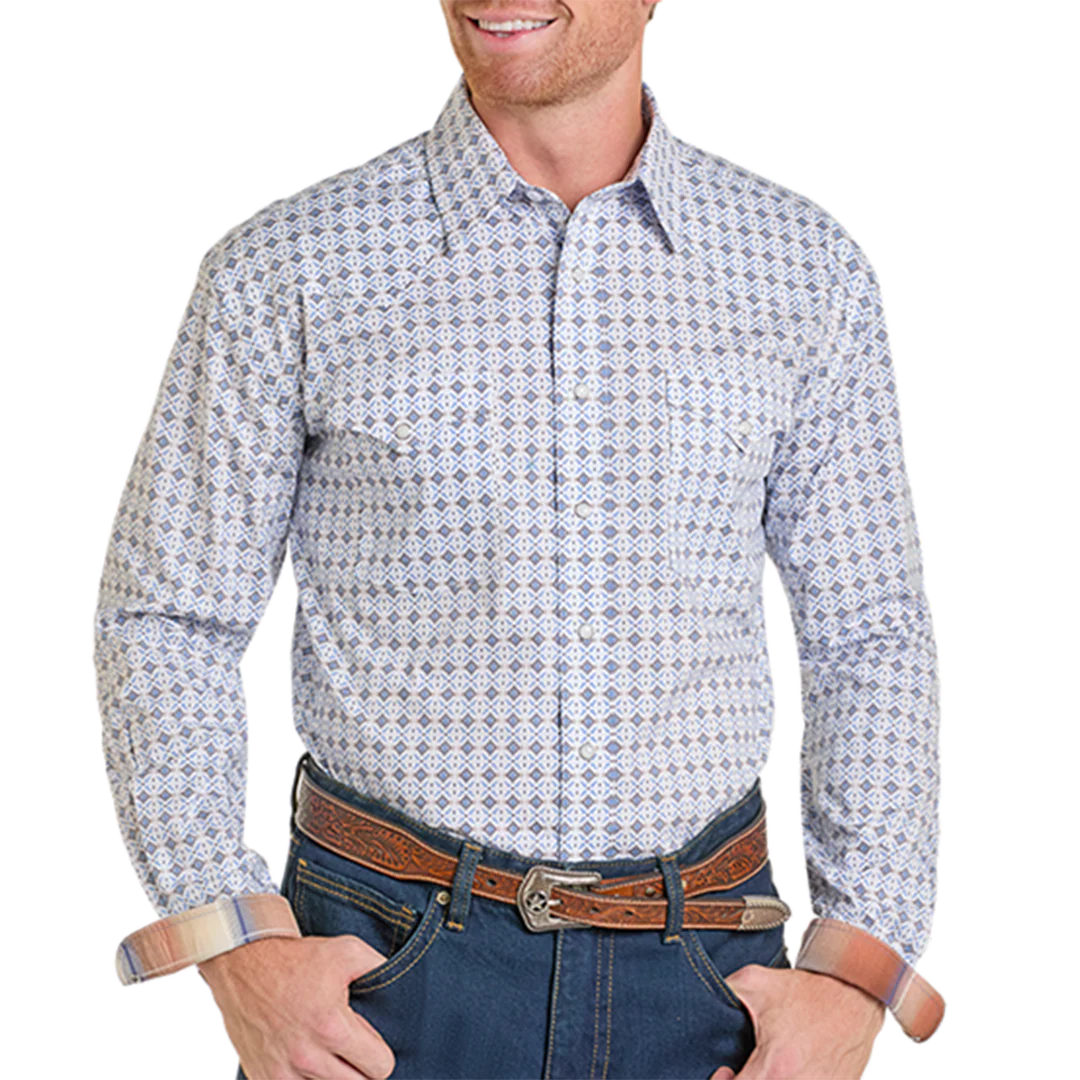 Rough Stock Men's Aztec Print Long Sleeve Snap Shirt