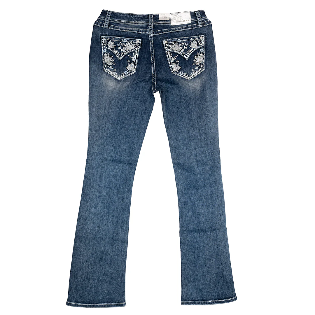 Grace in LA Women's Floral Flap Pocket Bootcut Jeans