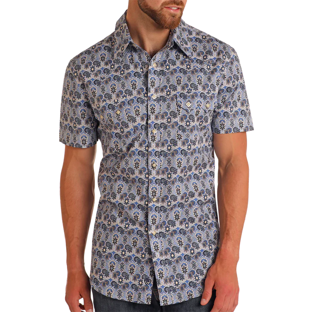 Rock & Roll Denim Men's Medallion Short Sleeve Snap Shirt