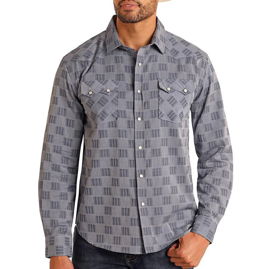 Panhandle Men's Geometric Print Long Sleeve Snap Shirt