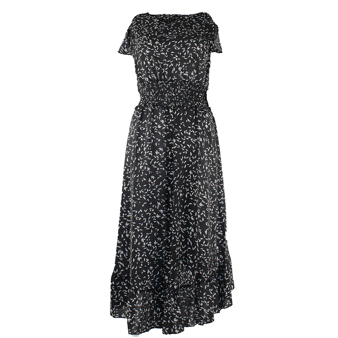 En/Kay Women's Black W/ Print Leaf Maxi Dress