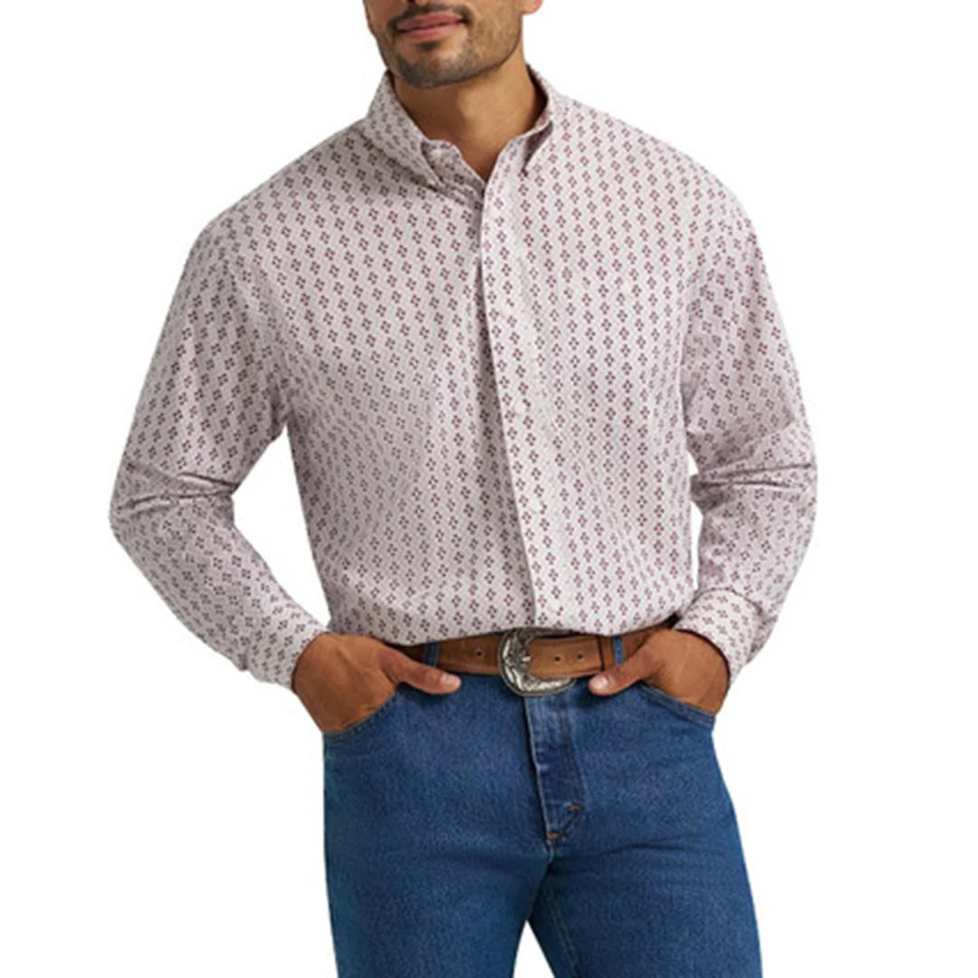 Wrangler Men's Geometric Print Long Sleeve Button Shirt
