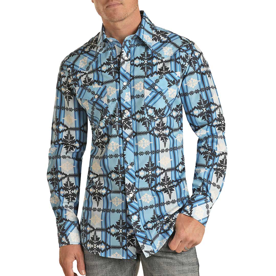Rock & Roll Cowboy Men's Slim Fit Aztec Print Snap Shirt