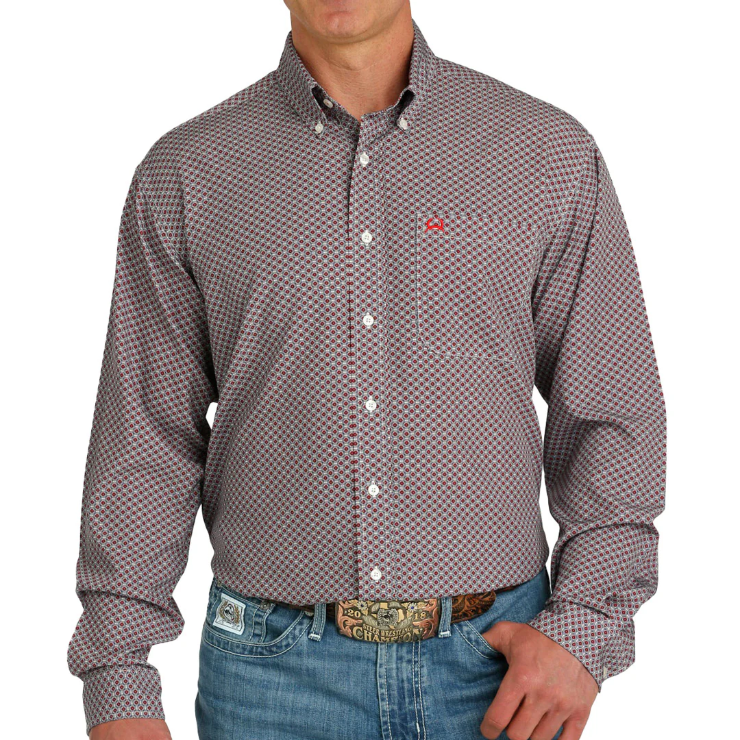 Cinch Men's ArenaFlex Geo Print Button-Down Shirt In Burgundy
