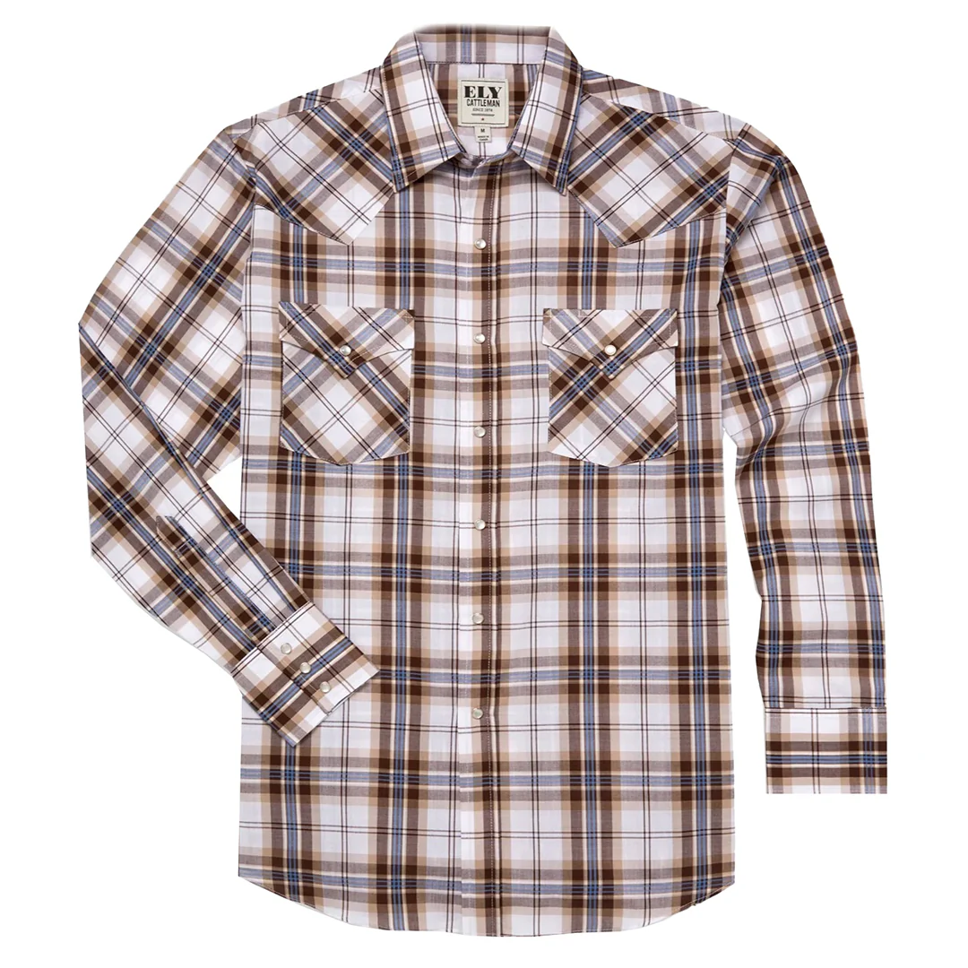 Ely Cattleman Men's Textured Plaid Western S Long Sleeve Snap Shirt