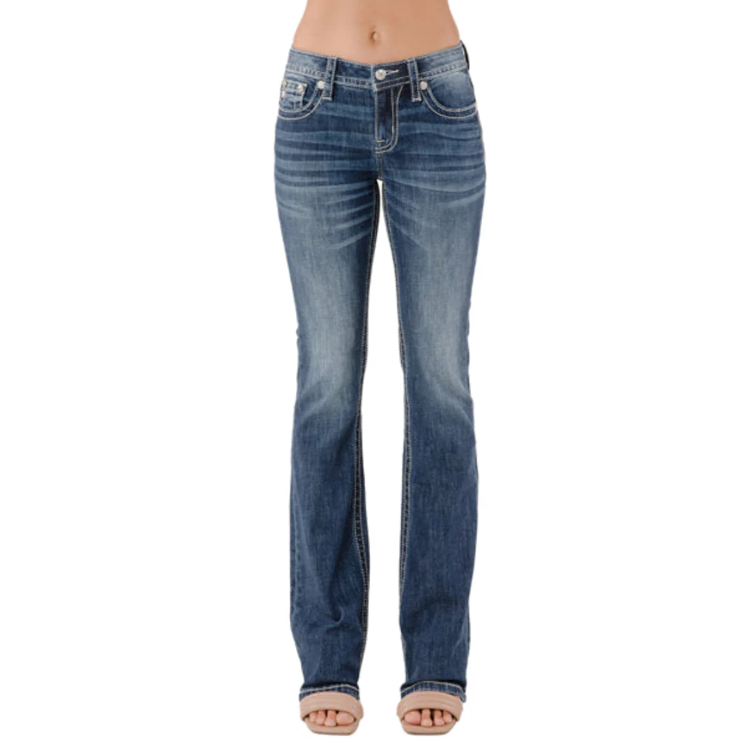 Miss Me Women's Feather Bootcut Jeans