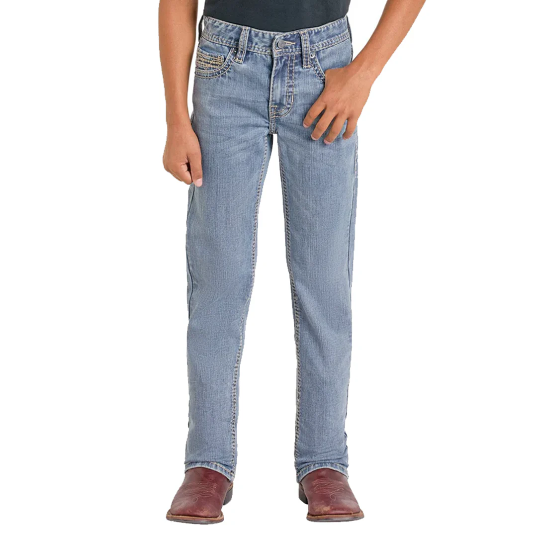 Rock & Roll Denim Boys' Regular Fit Pleather Embroidered Revolver Jeans