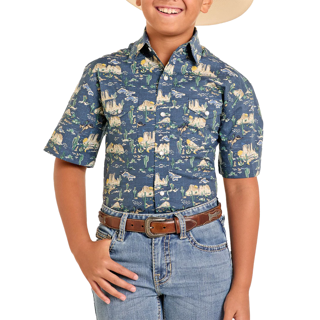 Rock & Roll Denim Boys' Deser Print Short Sleeve Snap Shirt