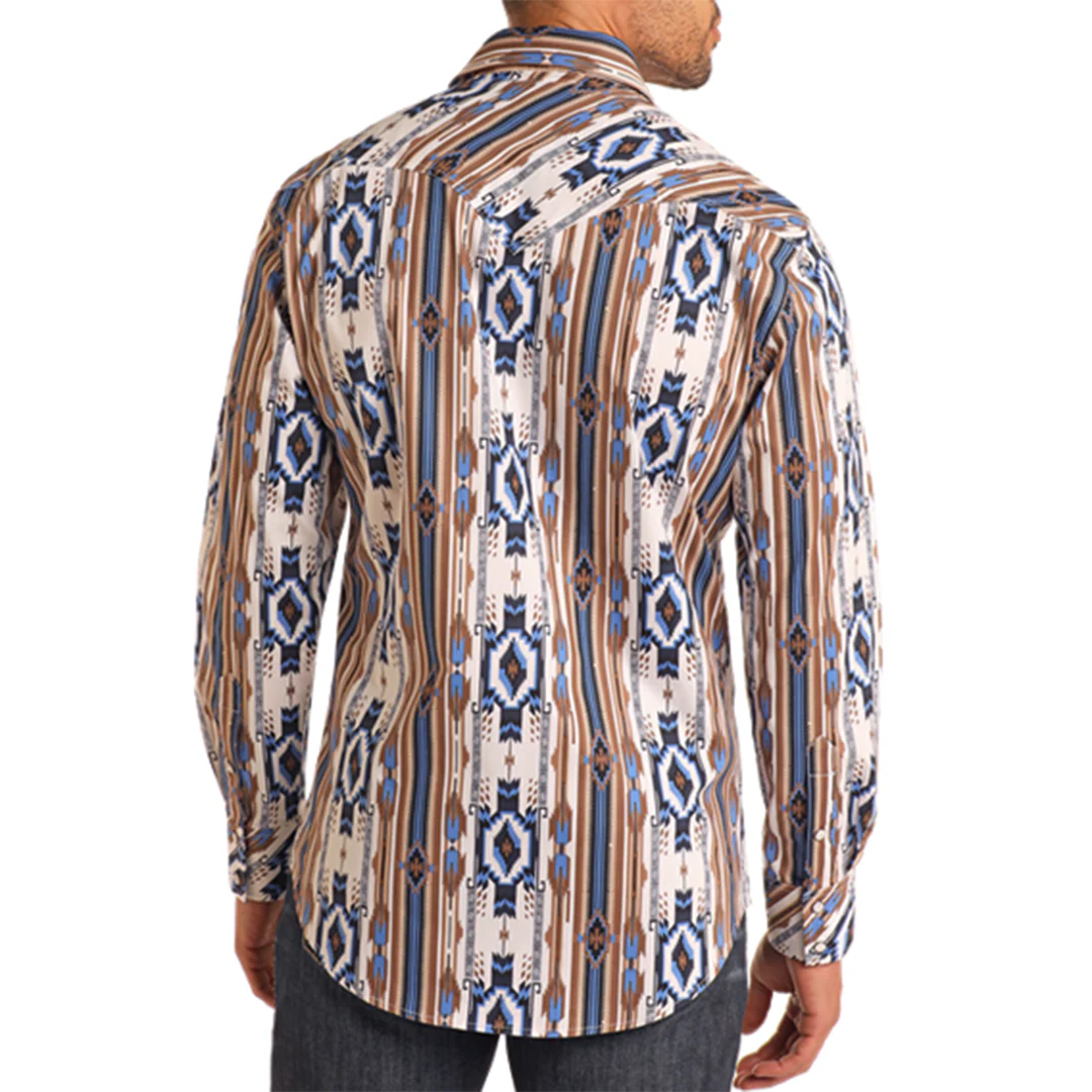 Rock & Roll Denim Men's Southwest Striped Long Sleeve Snap Shirt
