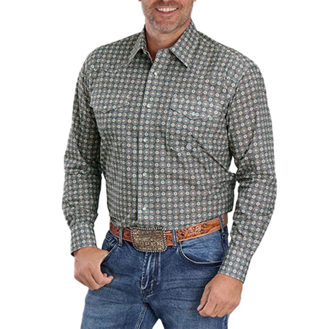 Roper Men's Amarillo Collection Medallion Print Long Sleeve Snap Shirt