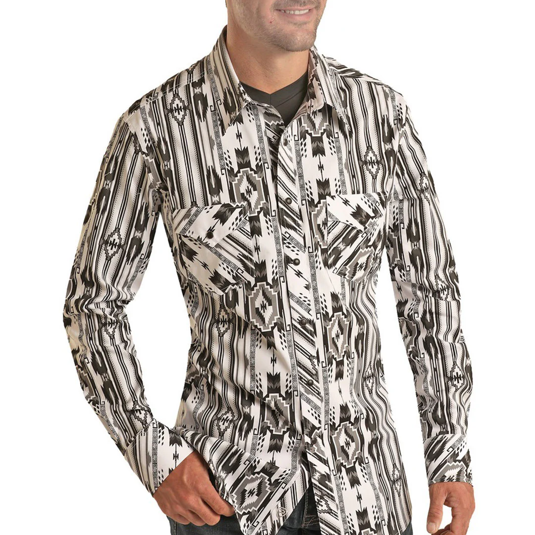 Rock & Roll Cowboy Men's Aztec Print Snap Shirt