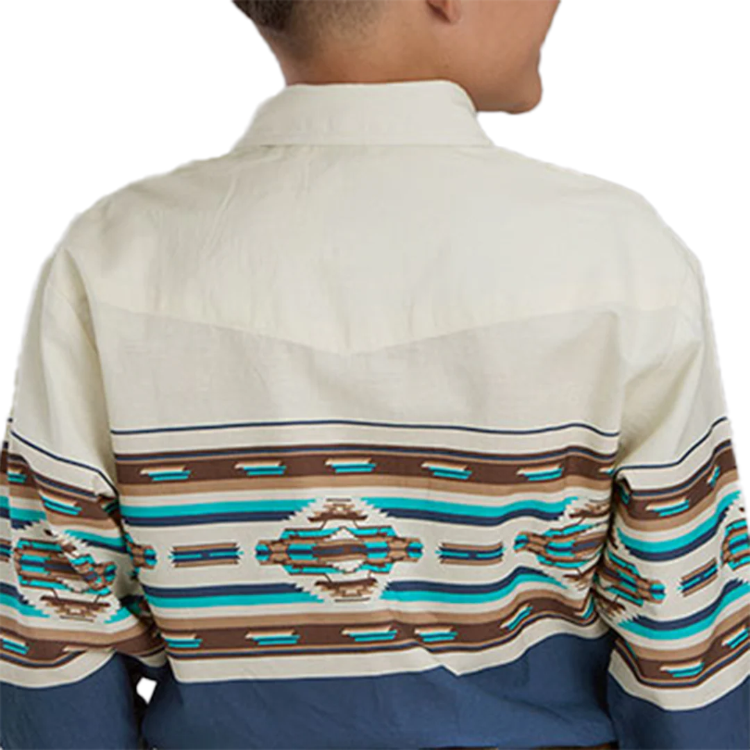 Roper Boys' Aztec Border Print Long Sleeve Snap Shirt
