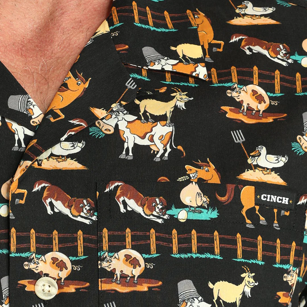 Cinch Men's Funny Farm Camp Short Sleeve Button Shirt