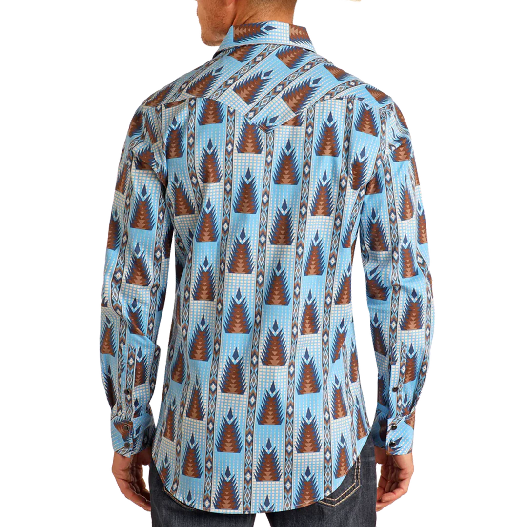 Rock & Roll Denim Men's Aztec Print Long Sleeve Snap Shirt