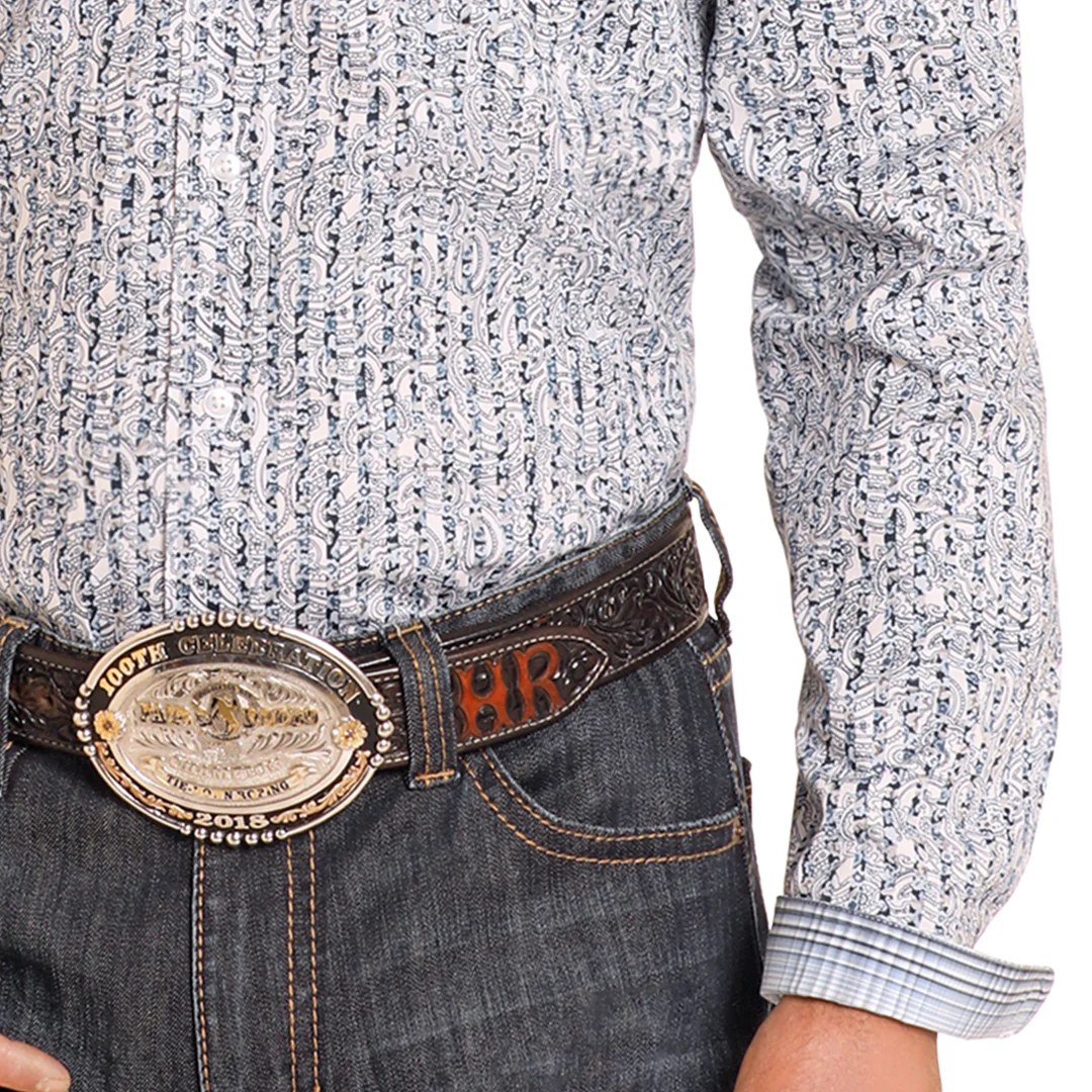 Rough Stock Men's Paisley Print Long Sleeve Button Shirt