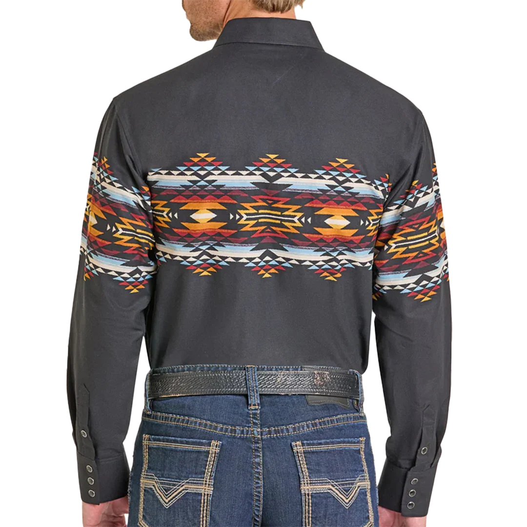 Panhandle Men's Border Print Long Sleeve Snap Shirt