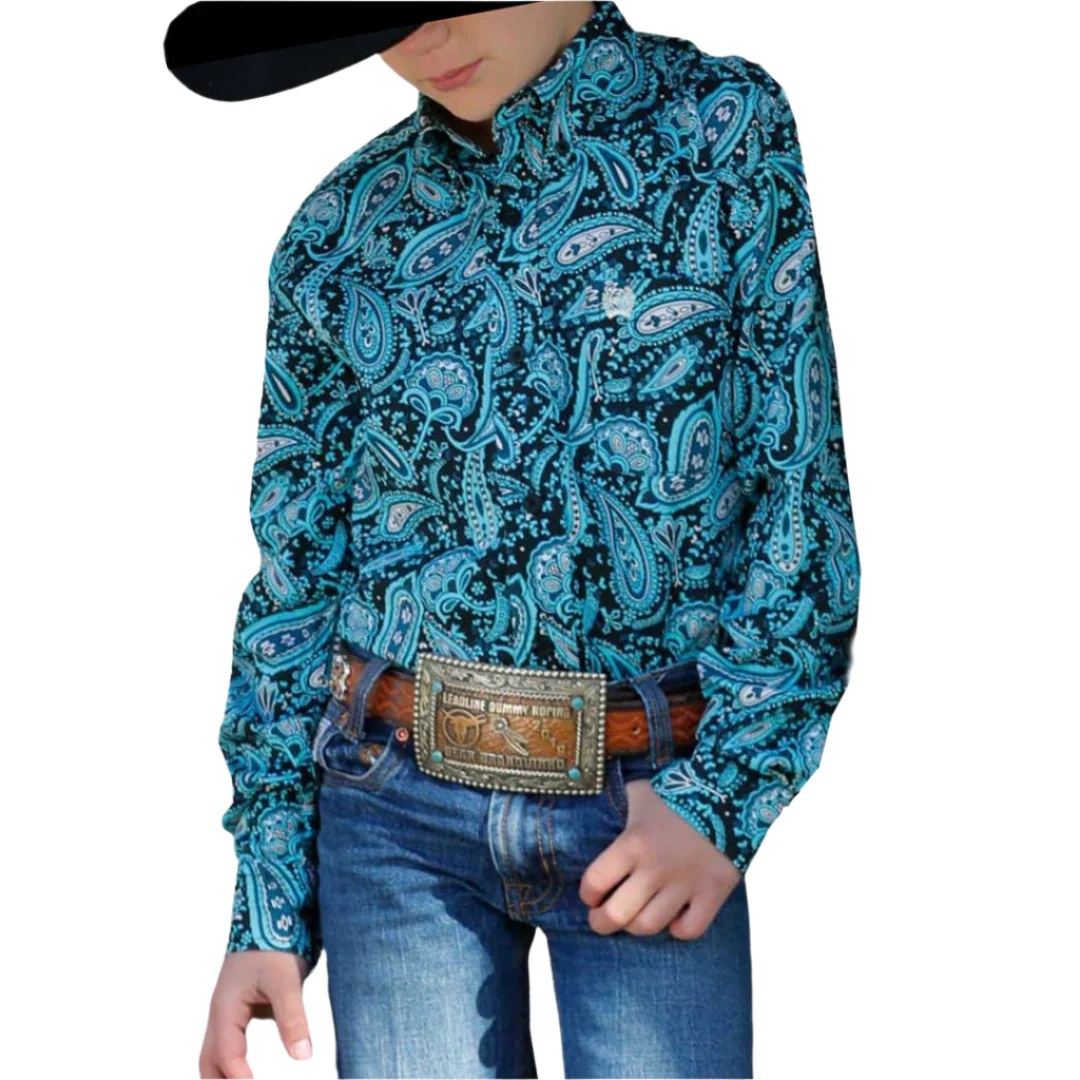 Cinch Boys' Paisley Long Sleeve Button-Down Shirt