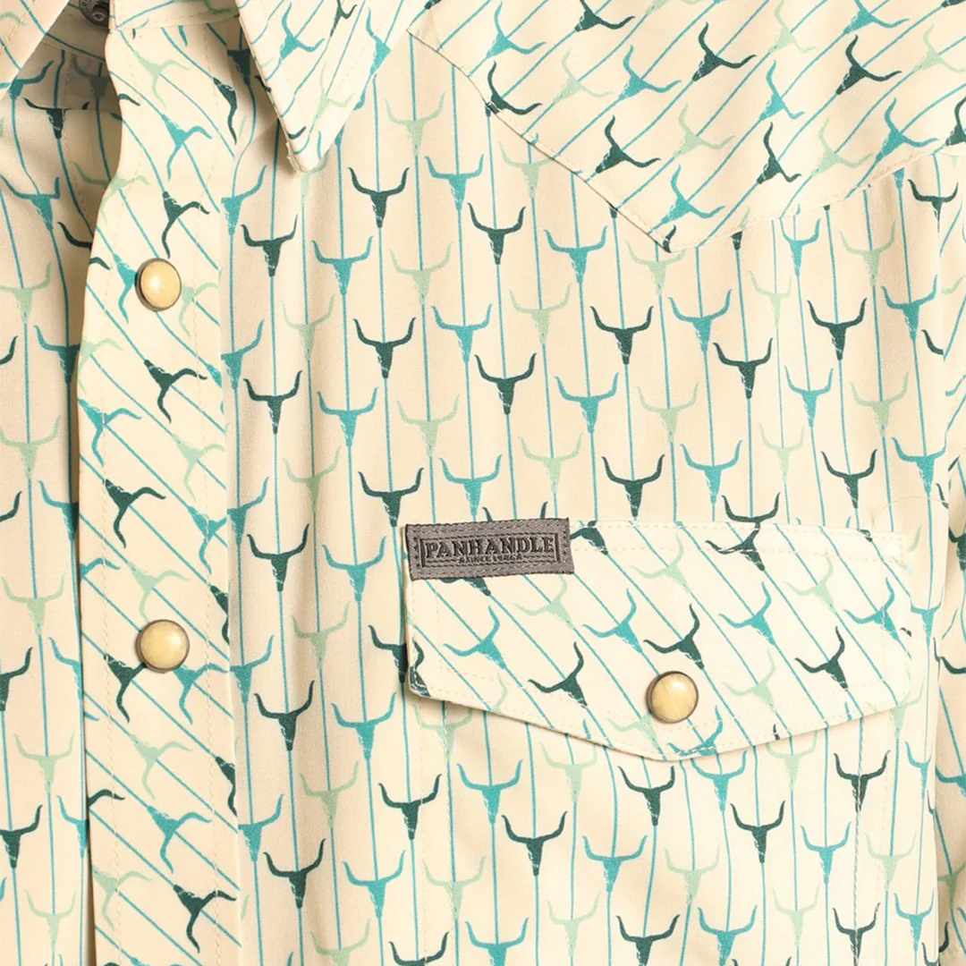 Panhandle Men's Skull Print Short Sleeve Snap Shirt