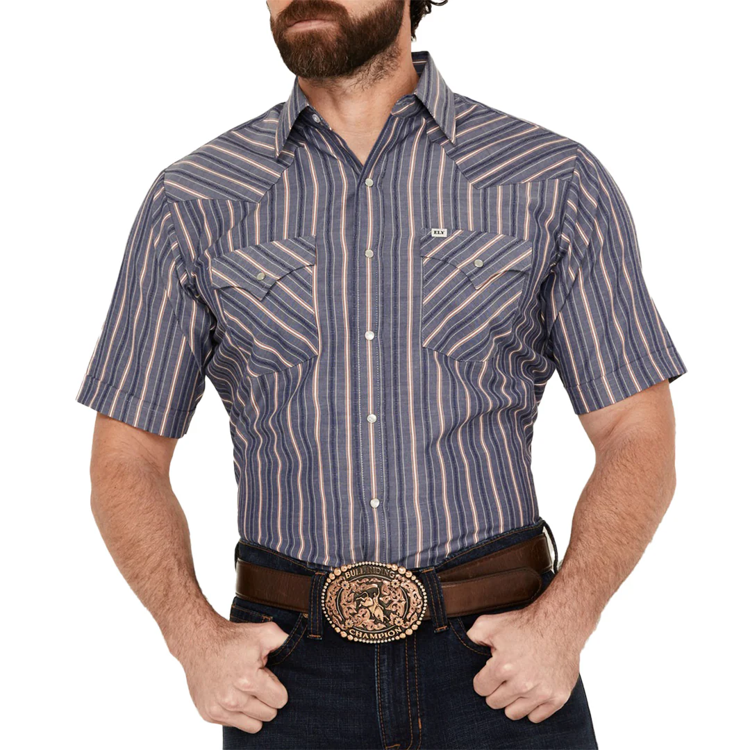 Ely Cattleman Men's Dobby Striped Print Short Sleeve Snap Western Shirt