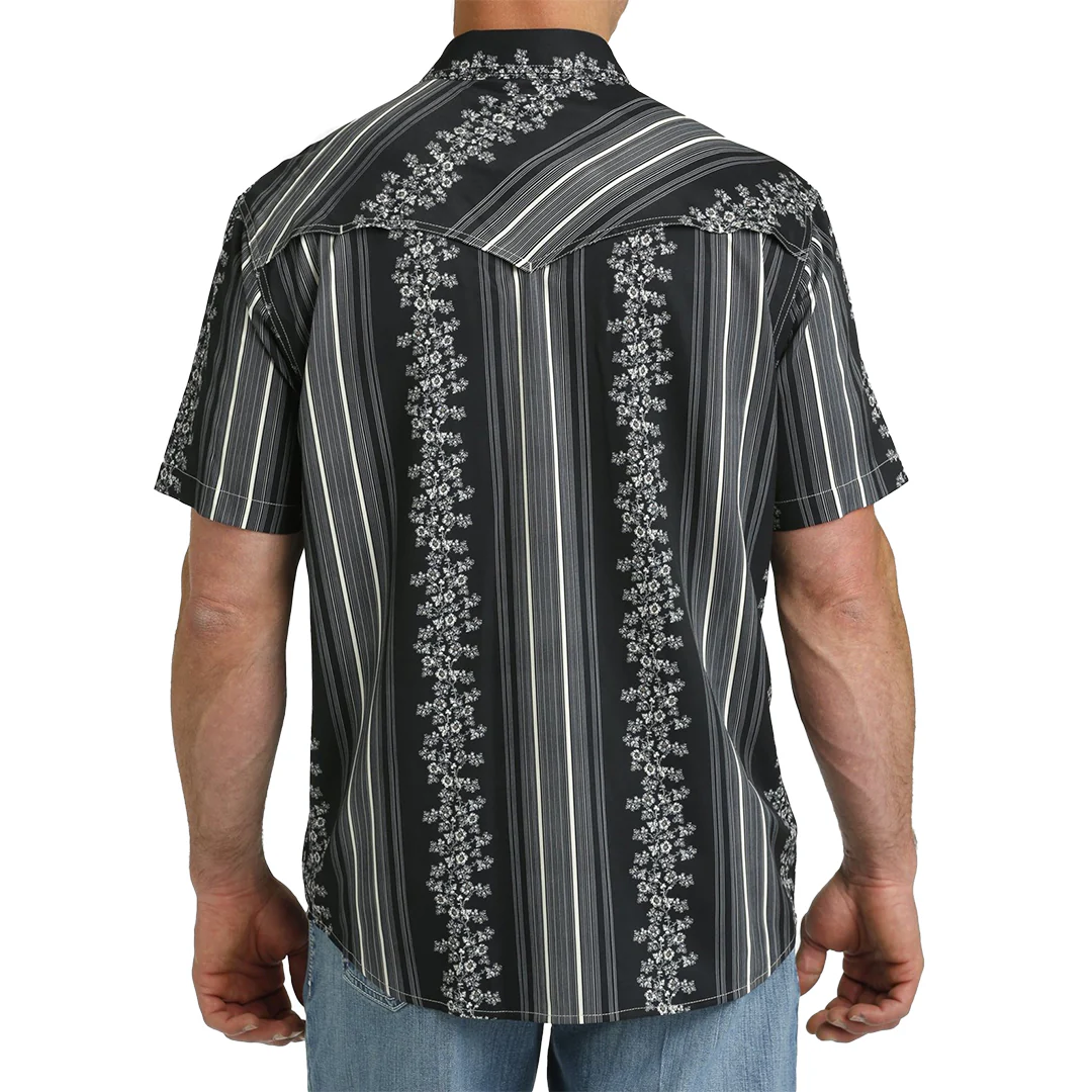 Cinch Men's Vintage Wallpaper Stripe Western Camp Short Sleeve Snap Shirt