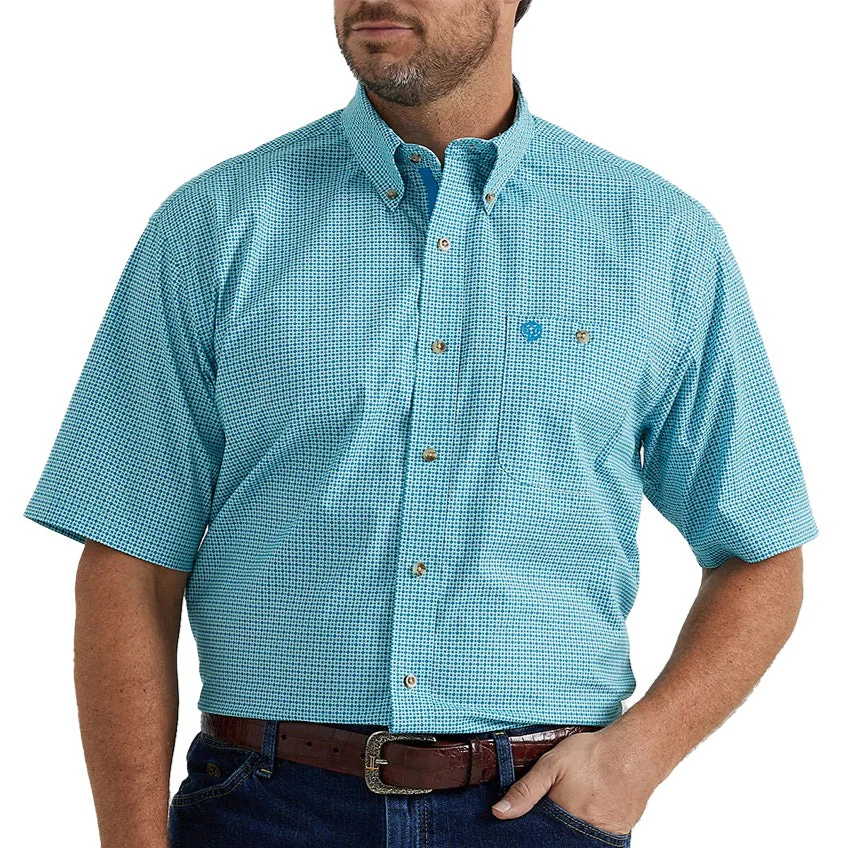 Wrangler Men's George Strait Short Sleeve Button Down Shirt in Cool Green Diamond