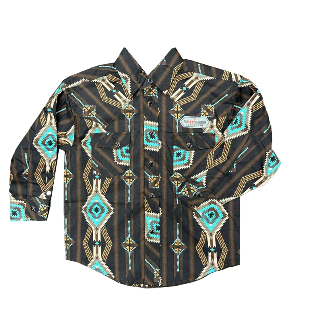 Rock & Roll Cowboy Boys' Black & Turquoise Aztec Woven Snap
