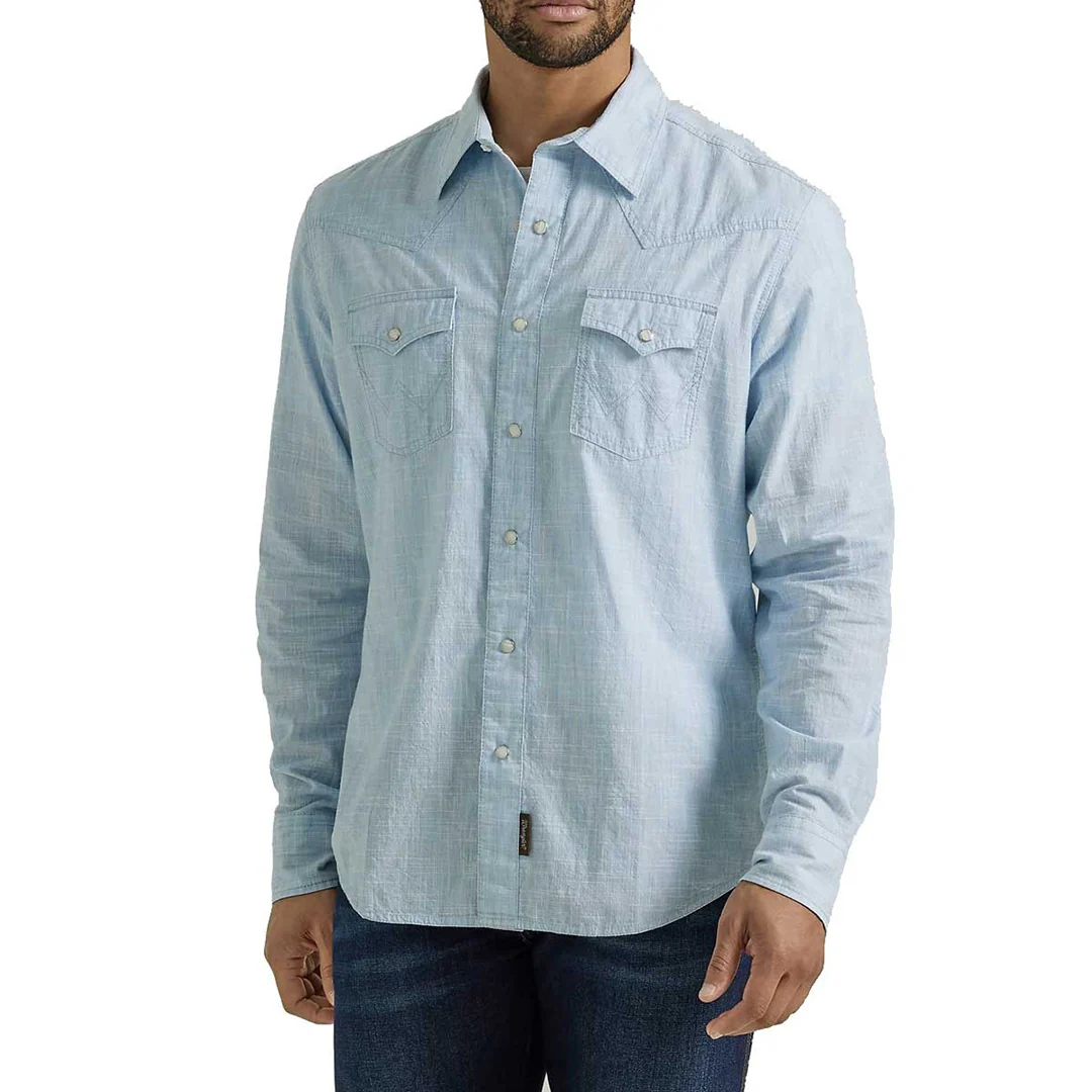 Wrangler Men's Retro Premium Blue Weave Snap Shirt