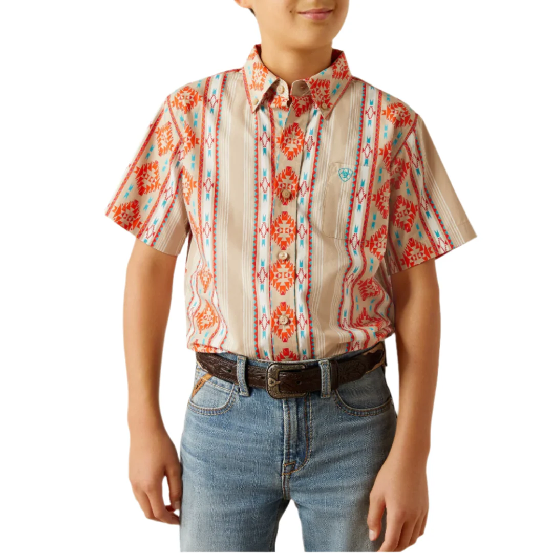 Ariat Boys' Aztec Print Short Sleeve Button Shirt