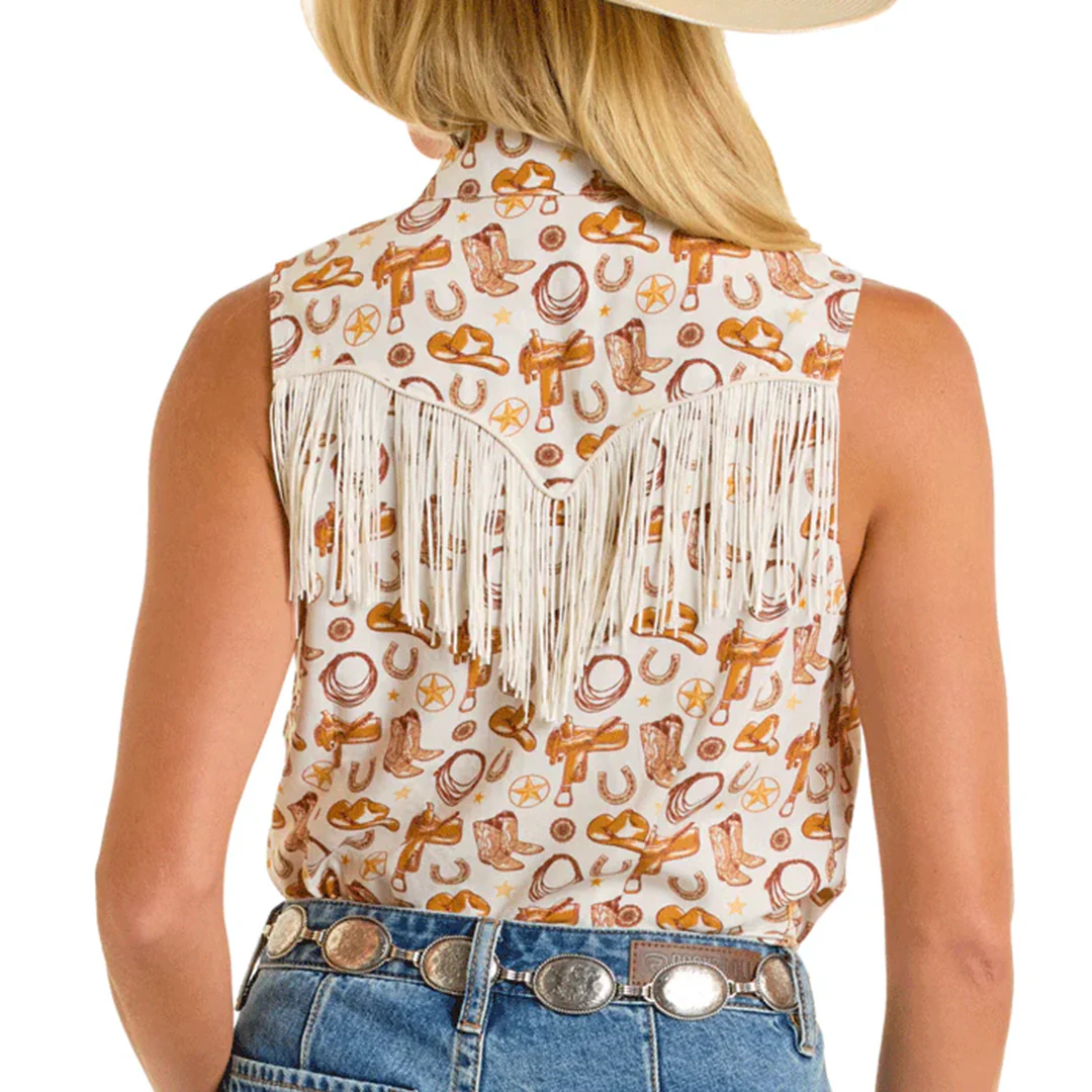 Rock & Roll Denim Women's Conversational Sleeveless Snap Shirt