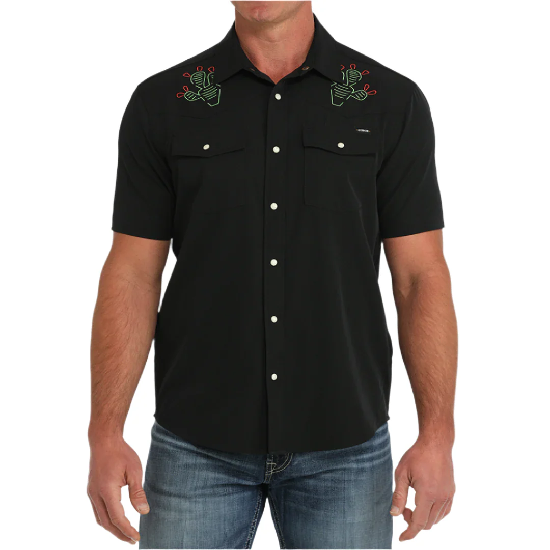 Cinch Men's Aflex Cactu Yoke Short Sleeve Button Shirt