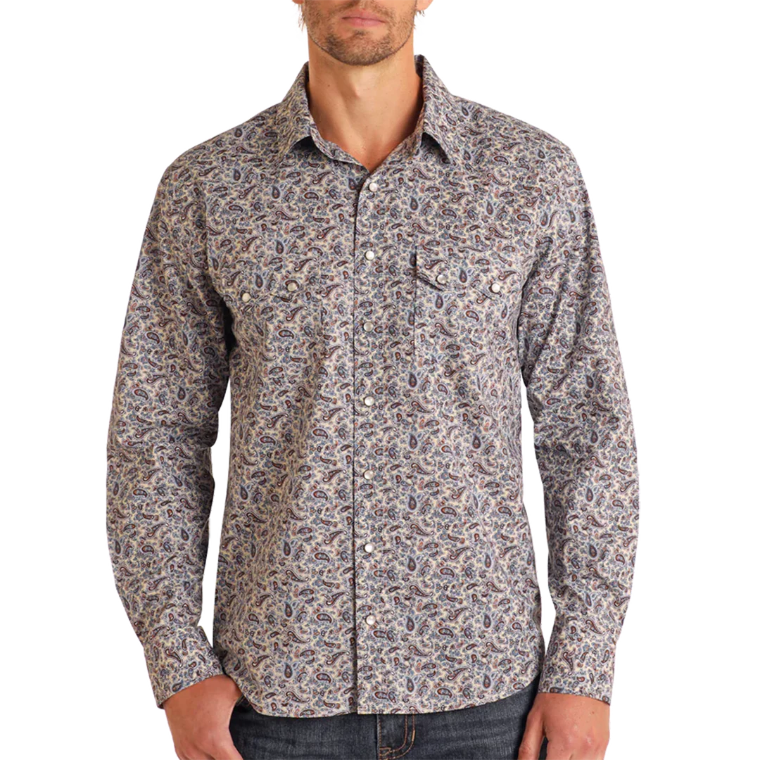 Panhandle Men's Vintage Retro Paisley Long Sleeve Snap Shirt