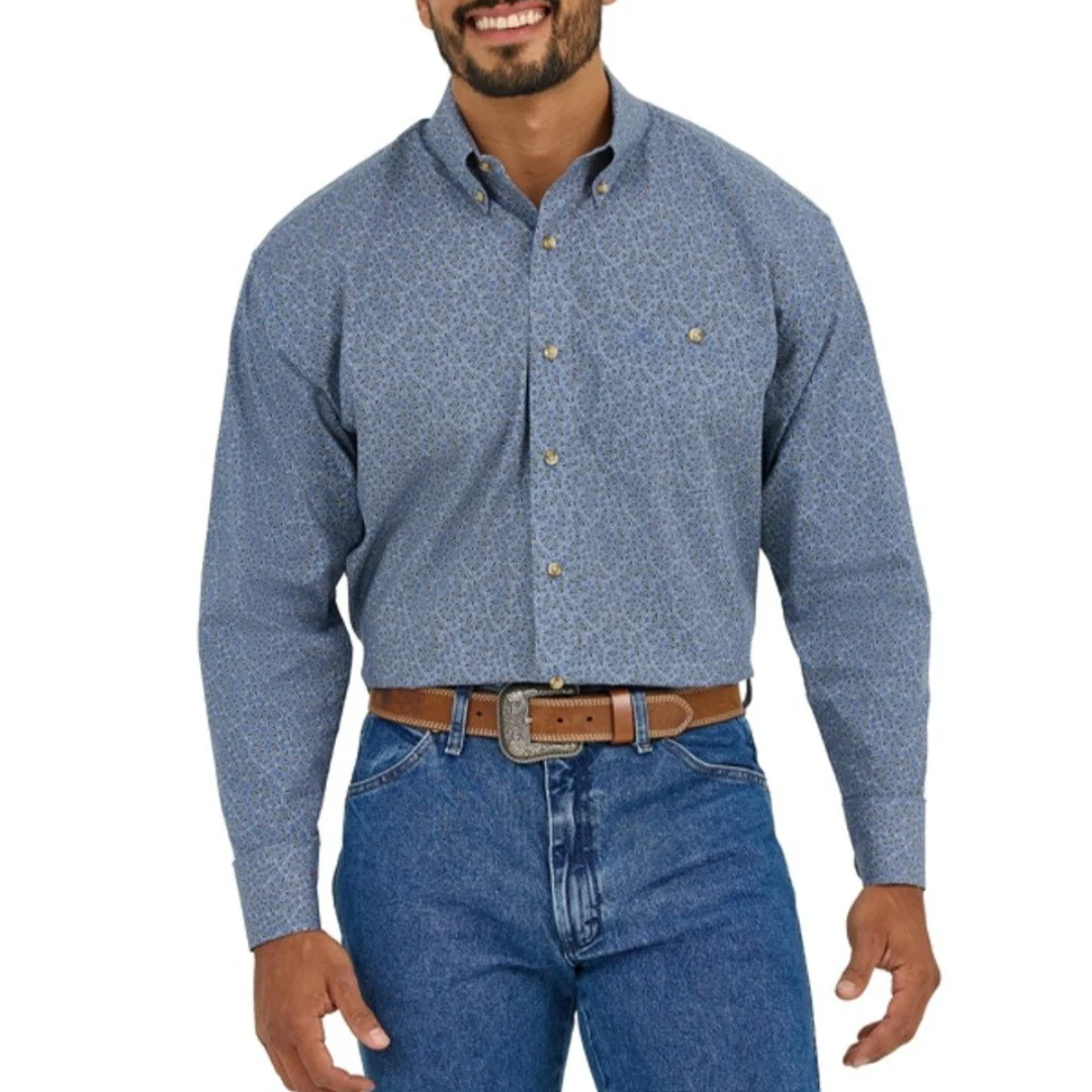 Wrangler Men's Classic Geometric Print Long Sleeve Button Shirt