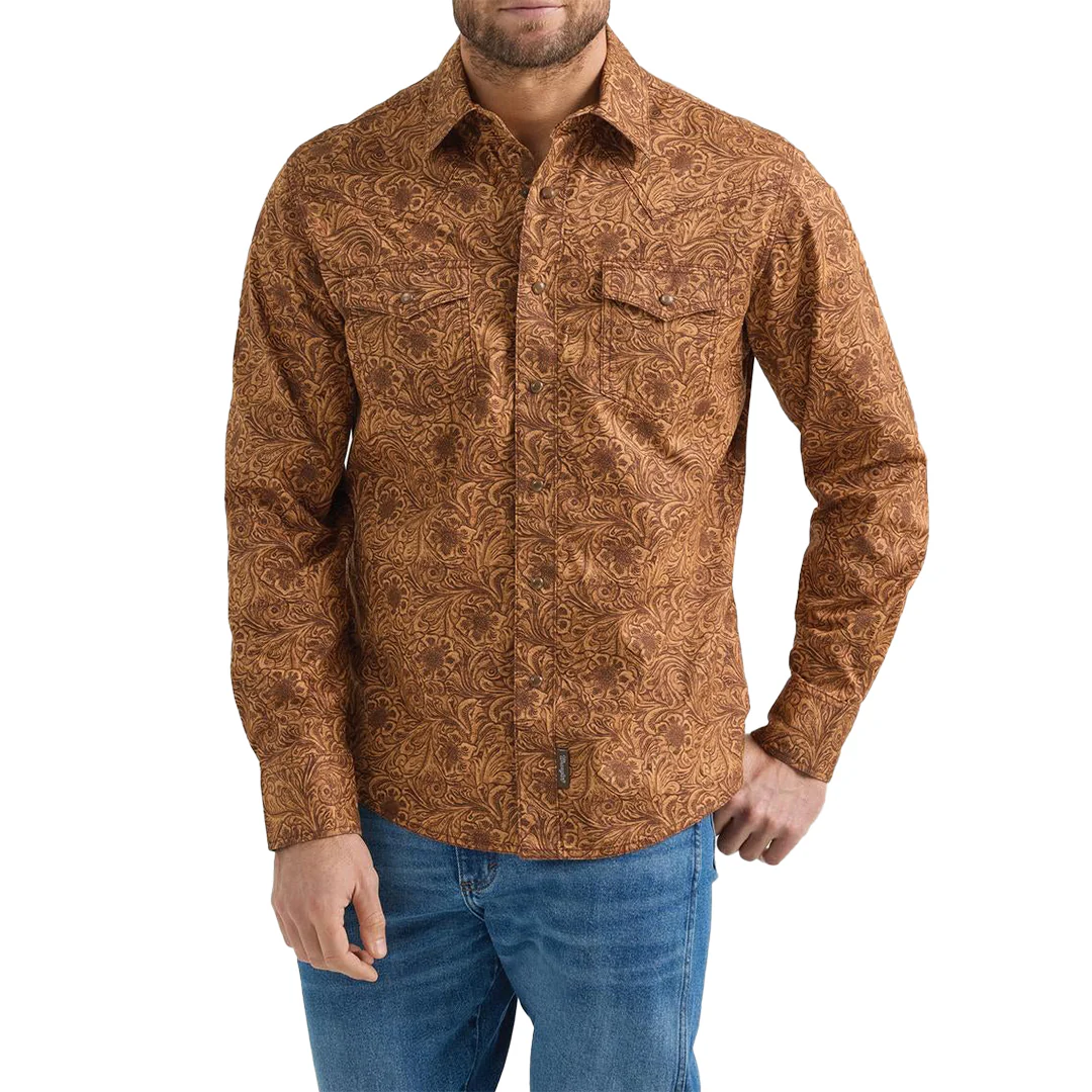 Wrangler Men's Retro Premium Flower Print Long Sleeve Snap Shirt