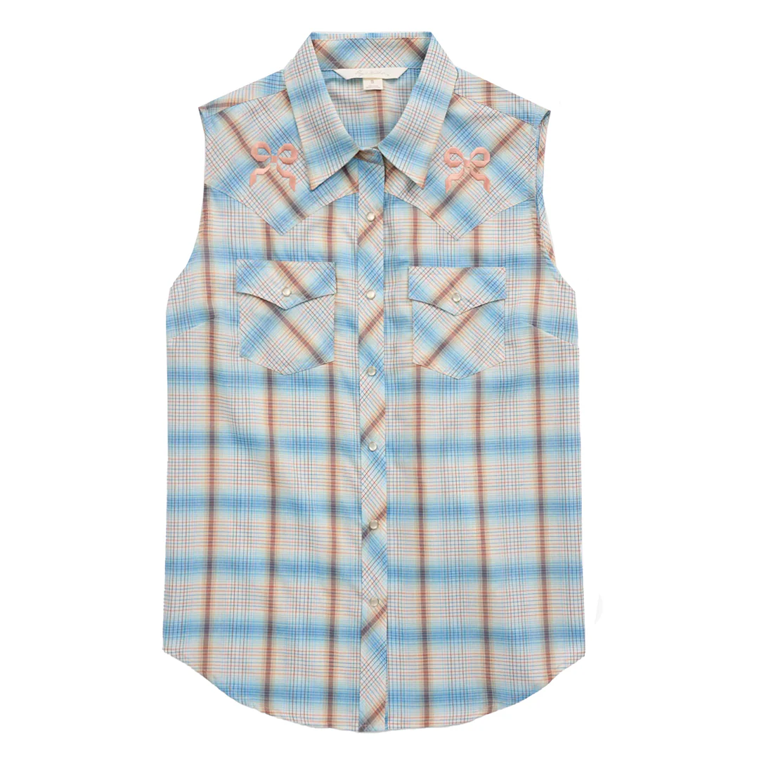 Ely Cattleman Women's Plaid With Bow Embroidery Sleeveless Snap Shirt