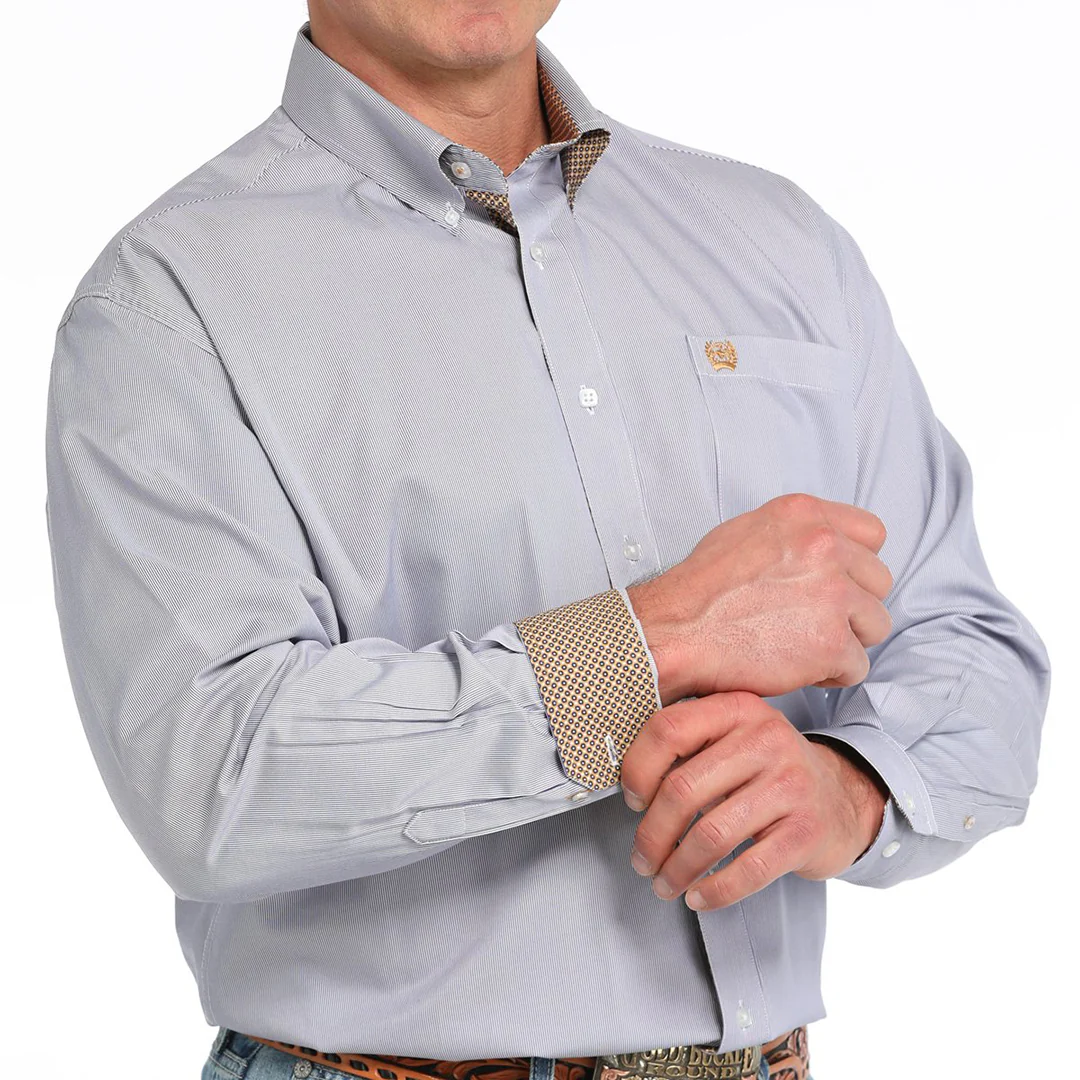 Cinch Men's Stripe Print Long Sleeve Button-Down Shirt