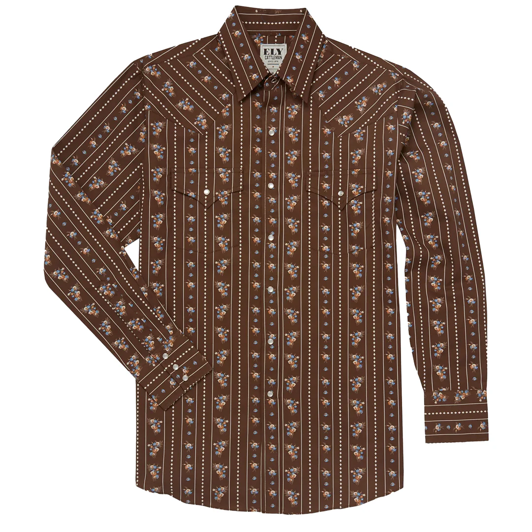 Ely Cattleman Men's Long Sleeve Floral Stripe Print Western Snap Shirt