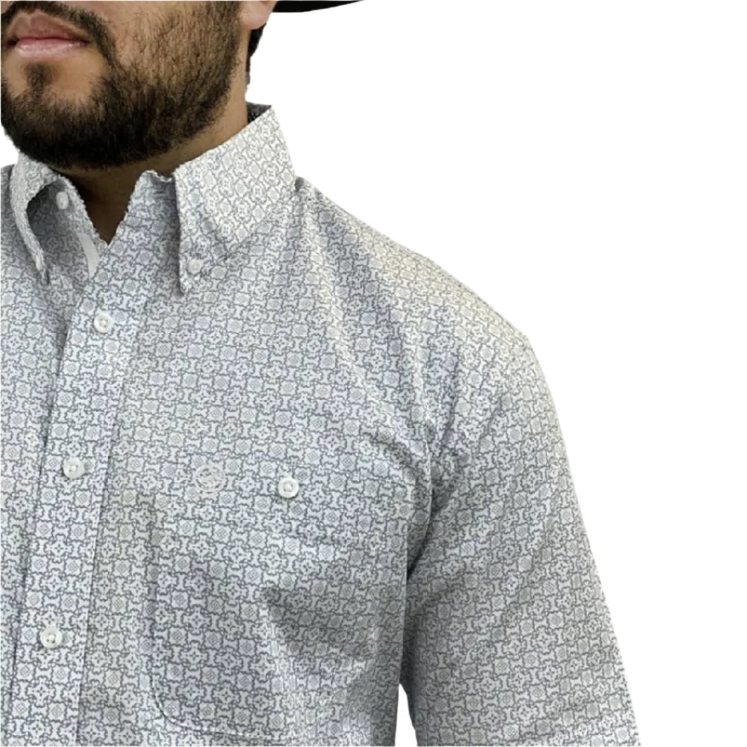 Wrangler Men's George Strait Geometric Print Short Sleeve Button Shirt