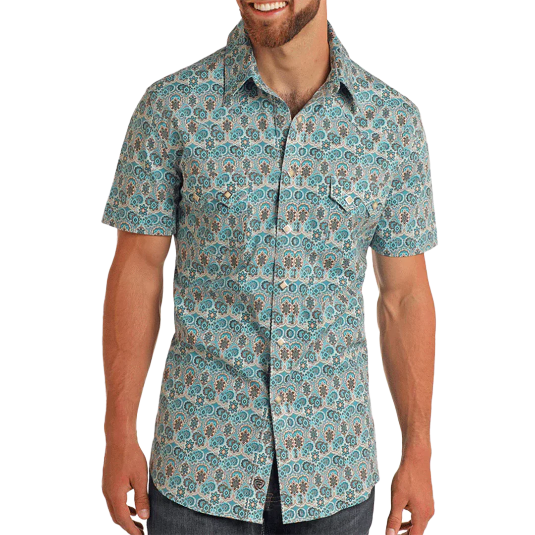 Rock & Roll Denim Men's Paisley Print Short Sleeve Snap Shirt