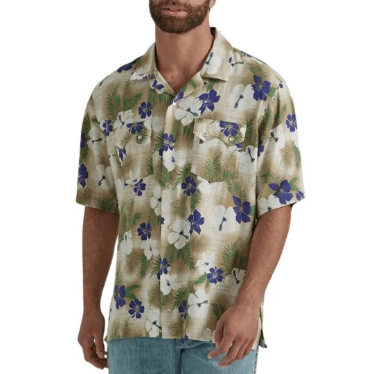 Wrangler Men's Coconut Cowboy Hibiscus Short Sleeve Western Snap Shirt