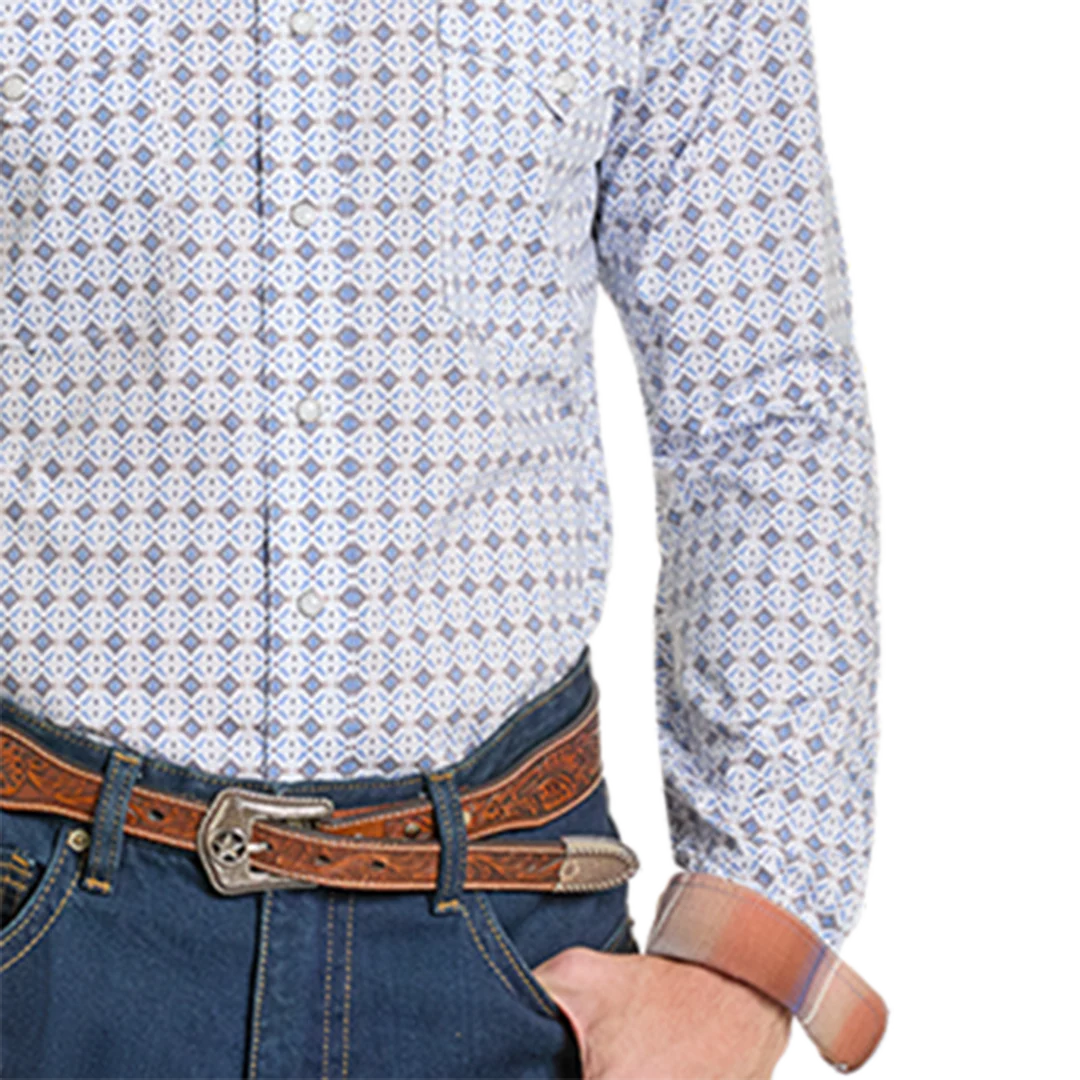 Rough Stock Men's Aztec Print Long Sleeve Snap Shirt